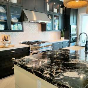 Granito Naturale Argento Nero Ondulato con Venature Bianche, Pietra Pre-Tagliata e Lucidata per Bordi a Cascata, Top per <span class=keywords><strong>Cucina</strong></span> - Product Image 6