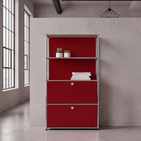Meuble de rangement modulaire rouge rubis, étagère métallique, bibliothèque pour salon ou bureau, buffet en acier écologique personnalisé