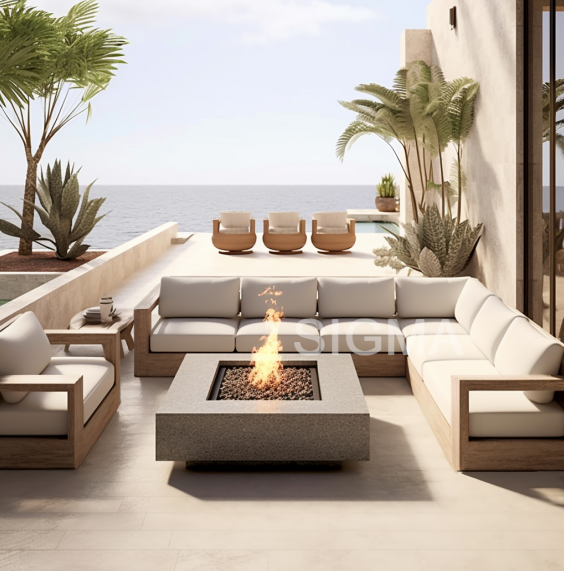 2024 Minimalism Designer Modern Hotel Exterior Outdoor Villa Patio Teak Solid Wood Sofa Set Furniture Luxury