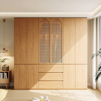 Armoire moderne durable en rotin tressé, armoire en bois massif sans poignée, armoire de chambre d'hôtel personnalisée