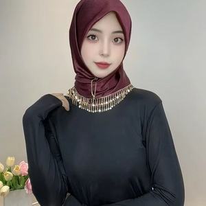 Nuevo Hiyab Cuadrado con Cadena y Pedrería Hecho a Mano para Mujeres Musulmanas, <span class=keywords><strong>Pañuelo</strong></span> de Cristal Estilo Arabia Saudita y Dubái, <span class=keywords><strong>Pañuelo</strong></span> Islámico para la <span class=keywords><strong>Cabeza</strong></span> - Product Image 6