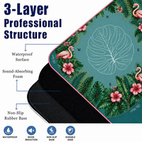 Tapis de Mahjong Tropical Personnalisé, Motif Feuille de Palmier Flamant Rose, 80x80cm avec Marqueurs N E S W pour Jeux de Mahjong Américain