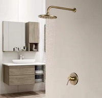 Ensemble de robinetterie de douche de bain avec pomme de douche à effet pluie encastrée, en céramique, à poignée unique, en laiton antique de 8 pouces