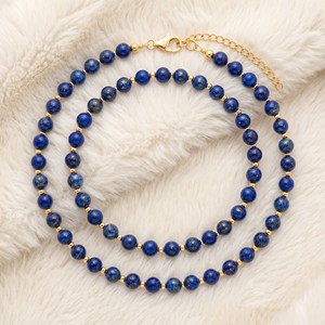 Ear enlace oem odm Wholesale Gold Plated <b>Beaded</b> <b>Necklaces</b> With Lapis Lazuli Natural Gemstone Chain Jewelry For Women - Product Image 2