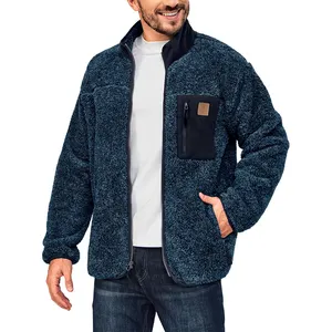 Luxury Custom High Quality Sherpa Zipper Jacket Satin Woven Pocket Thickened Fleece Lined Men Jacket Support Full Custom Logo