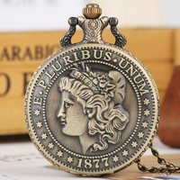 Montre de poche vintage à quartz avec chaîne pour homme, souvenir Morgan Half Dollar 1877, pièce de monnaie américaine en bronze ancien, cadeau