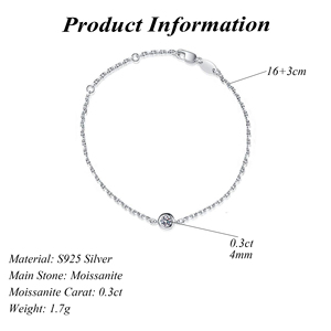S925 Sterling Silver <span class=keywords><strong>Paris</strong></span> Lucky Bubble Single Diamond 30 Cent Round Cut Moissanite <span class=keywords><strong>Bracelet</strong></span> Plaqué Rhodium pour Cadeaux Fêtes - Product Image 2