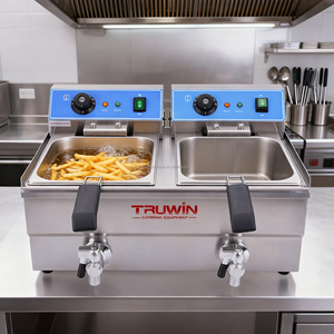 Friteuse électrique commerciale en acier inoxydable, automatique, à réservoir simple ou double, 1600W, pour usage domestique, camions de restauration, hôtels, Truwin - Product Image 3