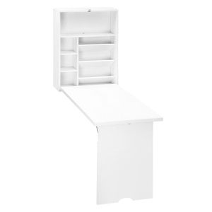 DB White Wall Mount Desk Cabinet Adjustable Wooden <strong>Computer</strong> &amp; Laptop <strong>Table</strong> for Home Office with Folding Feature - Product Image 2