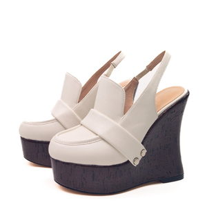 Sandales à talons compensés hauts pour femmes, à plateforme épaisse, bout rond, à bride arrière, à motifs en bois, style escarpins - Product Image 6