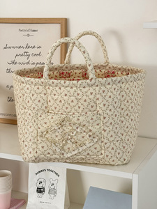 Panier à collation pliable léger en coton floral, panier de rangement à imprimé floral doux pour panier à linge, sac de courses pliable - Product Image 2