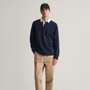 Polo de Manga Larga para Hombre, Tejido, Color Azul Marino Sólido, Estilo Casual, Corte Regular, Material de Algodón, Diseño Antipilling - Product Image 1
