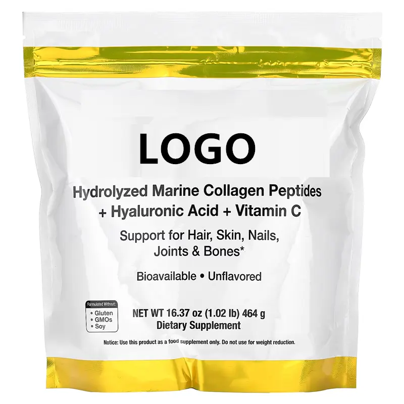 Colágeno marinho hidrolisado peptídeo + ácido hialurônico e vitamina C original 464g produto orgânico