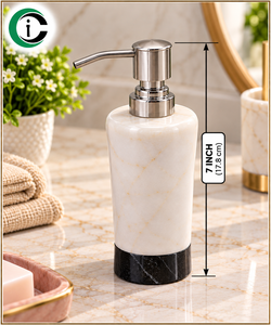 Distributeur de savon en marbre naturel blanc et noir CCI pour salle de bain, distributeur en marbre de 7 pouces, accessoire de salle de bain en marbre - Product Image 3