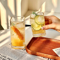 Gelas Kopi Ins Ice American Latte, Gelas Kaca Bergaris Motif Bunga Mocha untuk Ekstraksi Dingin Klasik, Gelas Susu, Gelas Wiski untuk Sarapan