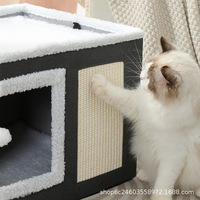 Villa pour chat en tissu confortable et simple, toutes saisons, pour salon, avec maison pliable à double couche, tapis lavable et griffoir intégré
