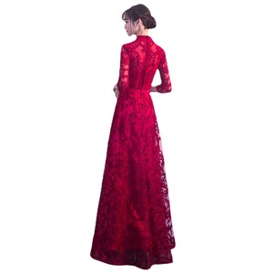 Chinese Style Wedding Dress Women Red Lace Long Sleeve Traditional Formal Occasion Elegant Spring Bridal Gown - Product Image 5