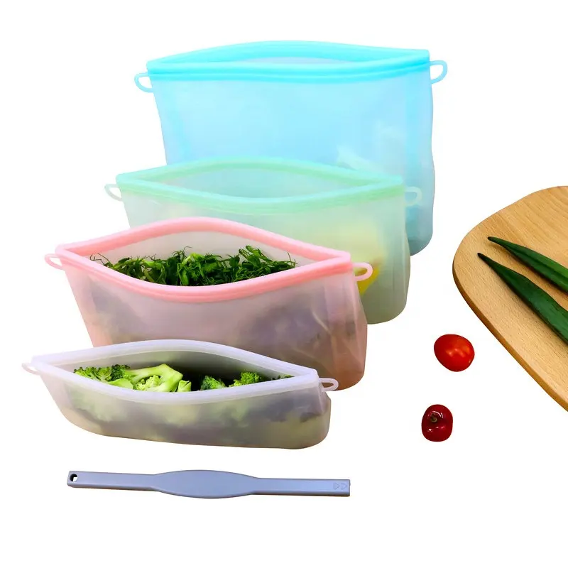 LFGB waterproof fridge silicone storage food bag vegetable preservation reusable freezer food bags - 100% leakproof pouch