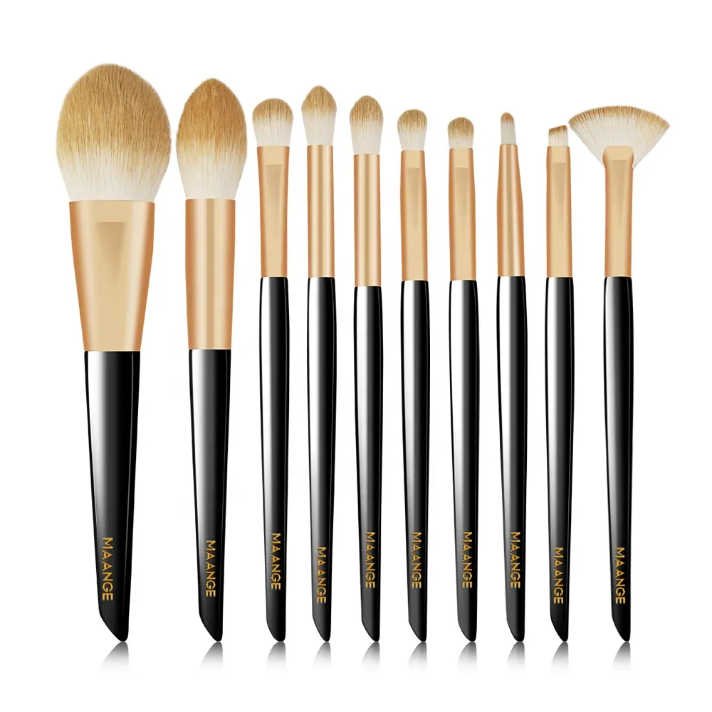 Maange 10pcs Wholesale Custom private Label Personalized Beauty Professional Wooden Black Makeup Brush Set
