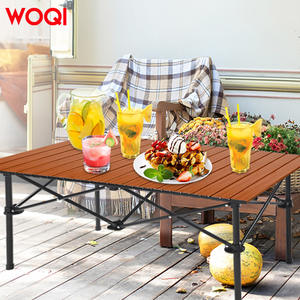 โต๊ะพับอลูมิเนียม Woqi รูปทรงสี่เหลี่ยมผืนผ้า สำหรับปิกนิกกลางแจ้ง แบบพกพา ฐานขาตั้ง สีน้ำตาลช็อกโกแลต สำหรับ 4 ที่นั่ง - Product Image 3
