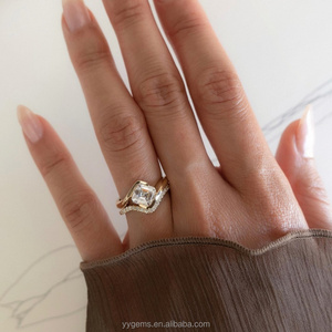 U Ying collezione Rapture su misura 18K oro giallo 2CT Asscher Moissanite anello nuziale alta gioielli donna fedi nuziali Set - Product Image 1