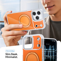 Funda Magnética Brillante para iPhone 17 16 15 14 13 Pro Max con Borde Transparente y Anillo Giratorio 360°