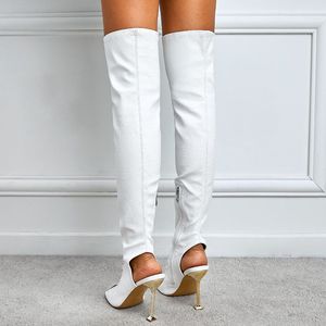 New Fashion Peep Toe Long Casual Over Knee Thigh High Heel Over Knee 2025 White Long Boots - Product Image 3