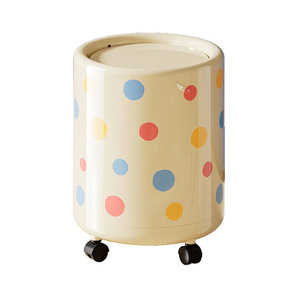 Polka Dot Trash Can Cylindrical With Lid Indoor Use For Living Room And Bathroom Portable Waste Bin - Product Image 2