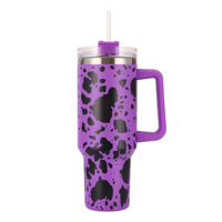 Vaso Térmico de Acero Inoxidable de 40oz con Asa, Diseño de Vaca y Leopardo, para Coche, con Pajita, para Bebidas Frías, 12-24h