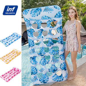 Inf Kelukeya <b>Inflatable</b> Floating Lounger With Heart Holes Blue Leaf Pattern Pool <b>Float</b> Adult Water Recliner - Product Image 1