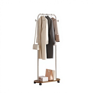 Porte-manteau métallique mi-moderne sur pied à double niveau, déplaçable, pour entrée et chambre, avec étagère de rangement - Product Image 1
