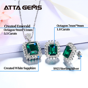Set di Gioielli con Smeraldi, Anelli, Orecchini e Ciondolo in Argento Sterling 925 per Donne e Ragazze, Pietre Preziose di <span class=keywords><strong>Smeraldo</strong></span> per Matrimoni e Fidanzamenti - Product Image 3