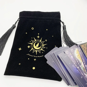 Pochette cadeau en velours à cordon de serrage avec pompon, noir fumé, double couche, pour cartes de tarot - Product Image 5