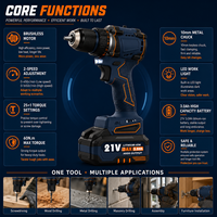 Perceuse-visseuse sans fil OEM 16,8 V sans balais, batterie Li-ion, mandrin auto-serrant 10 mm, vitesse variable 2 vitesses, couple max. 60 Nm, pour la construction
