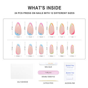 Groothandel Glanzend Ontwerp 24 Stuks Kleurrijke Tip Franse Pers Op Nagels Amandel Zomer Nep Nagels Lijm Op Nagels - Product Image 4