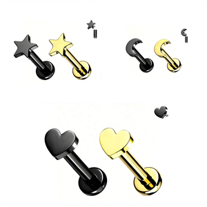 Piercings de Titanio F136 con Rosca Interna, Joyería para Cartílago con Forma de Corazón, Estrella, Luna y Flor - Product Image 2