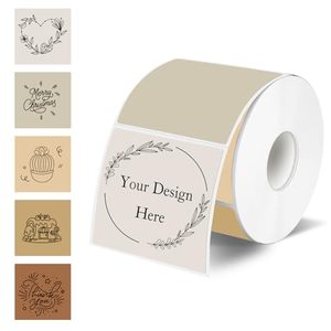 Étiquettes thermiques carrées 2x2 pouces 300 pièces Morandi, imperméables, résistantes à l'huile, avec ligne de perforation pour emballage cadeau, bureau, entreprise - Product Image 1