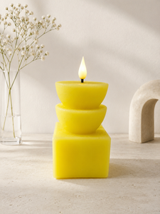 Bougie LED sans flamme en forme de blocs géométriques, bougie en cire de soja naturelle, effet de flamme vacillante, lampe à flamme artificielle, bougie sculpturale minimaliste - Product Image 3