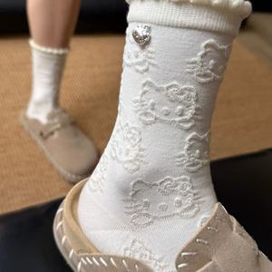 Kt <b>Cat</b> Women's Mid-Calf <b>Socks</b> White Breathable Anti-Slip With Pendant Spring Autumn Wear - Product Image 1