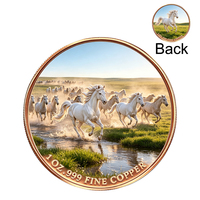 Pièce de monnaie en cuivre rouge en gros, personnalisée, 1 once, en cuivre fin .999, motif Cheval en course sur prairie et rivière, pièce de défi pour collection ou cadeau