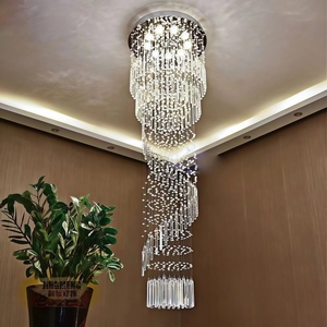 JYLIGHTING Lampadario Moderno a Spirale con Perle <span class=keywords><strong>di</strong></span> Cristallo, Lampada a Sospensione Lunga per Soffitti Alti e Scale, Design a Filamenti Misti Cromati - Product Image 1