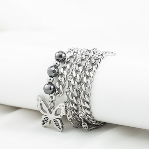 จี้รูปผีเสื้อ สร้อยคอสองชั้น สแตนเลส ดีไซน์รูปแมลง เครื่องประดับแฟชั่น ยูนิเซ็กส์ เทรนด์ฮิปฮอป - Product Image 4