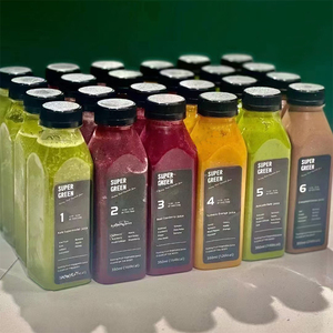 En stock, bouteilles en plastique transparentes carrées réutilisables de 12 oz (350 ml) pour boissons maison, jus, avec bouchon à vis - Product Image 2