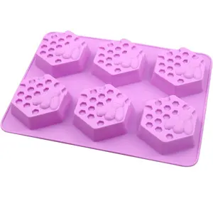 Food Grade 6-Piece Bee Shape Silicone Mold Handmade Soap Honeycomb DIY Cake Mold Soap Silicone Mold