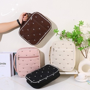 Multi Color Quilted Bow <b>Book</b> Sleeve Bag Portable Waterproof <b>Book</b> Cover <b>Pouch</b> Student Textbook Reading Storage Bag - Product Image 6