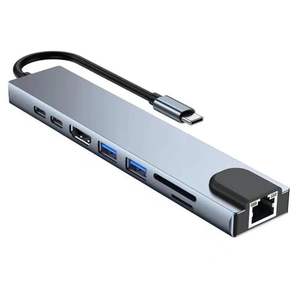 Adattatore multifunzione 4K <span class=keywords><strong>8</strong></span> in 1 USB tipo C a HD RJ45 Gigabit adattatore <span class=keywords><strong>Ethernet</strong></span> USB 3.0 <span class=keywords><strong>Hub</strong></span> Docking Station con lettore di schede PD - Product Image 1