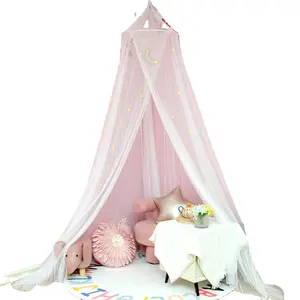 conical round mosquito net single double size bed canopy with glowing stars