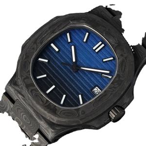 Reloj de Pulsera de Lujo para Hombre de Primera Calidad con Esfera Azul Degradada, Fibra de Carbono, Patrón Damasco, Fecha Automática, Resistente al Agua - Product Image 2