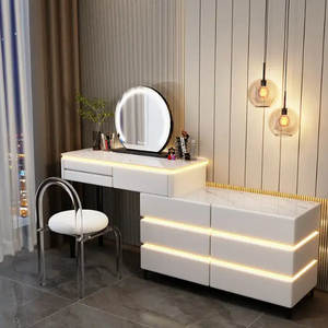 Modern Marble Tabletop Smart Makeup Vanity <strong>Table</strong> Standing Mirror Panel Wood <strong>Dressing</strong> <strong>Table</strong> <strong>Storage</strong> for Girls Bedroom Furniture - Product Image 5