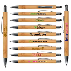 Eco Friendly Laser Gravado Logotipo Personalizado De Madeira De Bambu Caneta Esferográfica-personalizado escrita tinta madeira Stylus bambu Caneta Esferográfica